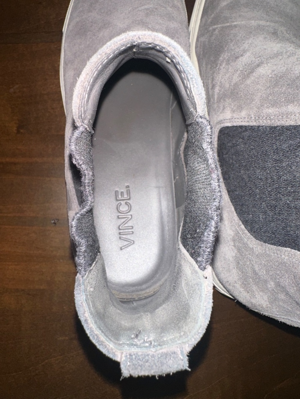 Vince High Top Sneakers Suede Slip On Ankle Boots Shoes Grey Women's Sz 7 / 37.5 - Picture 9 of 11